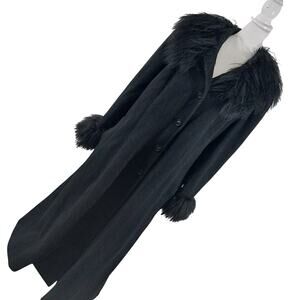 ASHLEY STEWART! STUNNING BLACK FULL LENGTH ALPACA TRIMMED DRESS COAT! SZ 1X